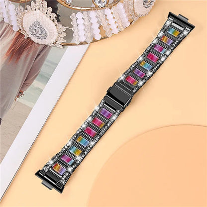 For Huawei Watch Fit 3 Metal Alloy Watch Band Rhinestones Resin Wristband Bracelet
