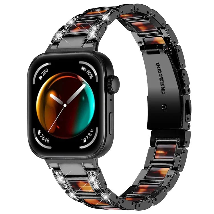 For Huawei Watch Fit 3 Metal Alloy Watch Band Rhinestones Resin Wristband Bracelet