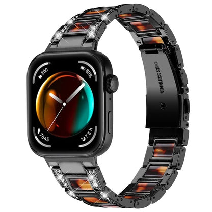 For Huawei Watch Fit 3 Metal Alloy Watch Band Rhinestones Resin Wristband Bracelet