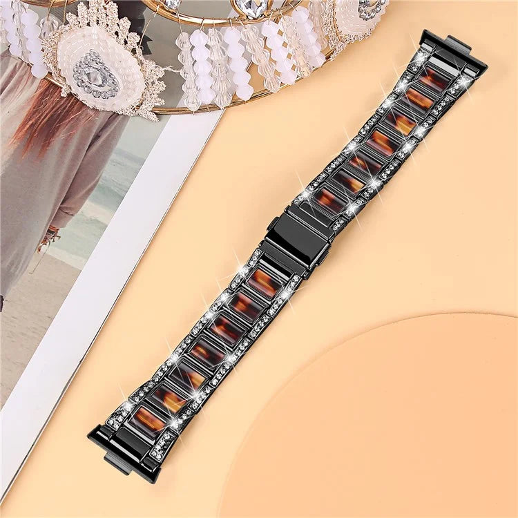 For Huawei Watch Fit 3 Metal Alloy Watch Band Rhinestones Resin Wristband Bracelet