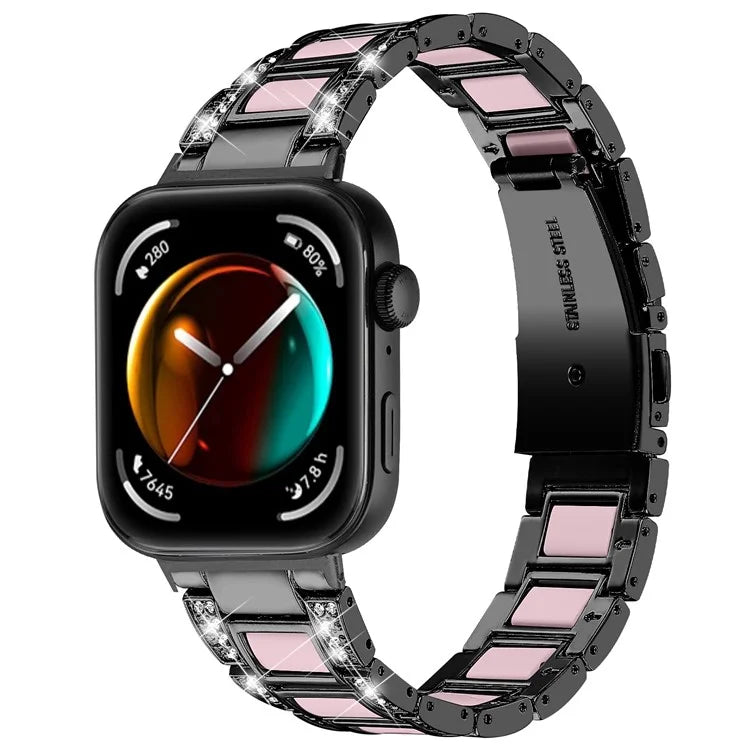 For Huawei Watch Fit 3 Metal Alloy Watch Band Rhinestones Resin Wristband Bracelet