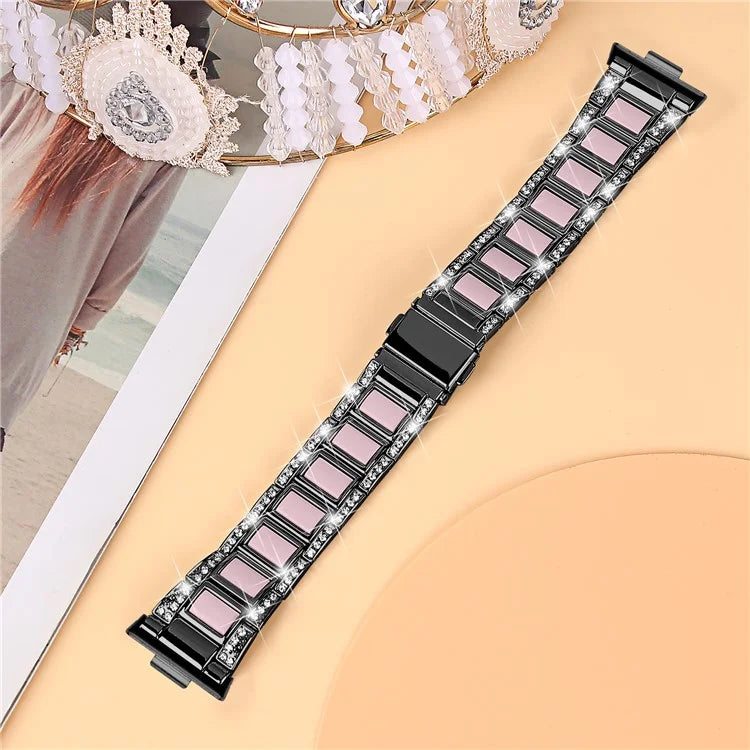 For Huawei Watch Fit 3 Metal Alloy Watch Band Rhinestones Resin Wristband Bracelet