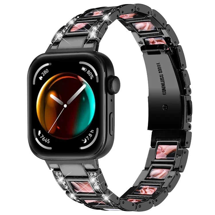 For Huawei Watch Fit 3 Metal Alloy Watch Band Rhinestones Resin Wristband Bracelet