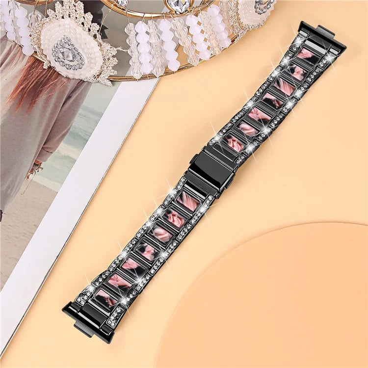 For Huawei Watch Fit 3 Metal Alloy Watch Band Rhinestones Resin Wristband Bracelet