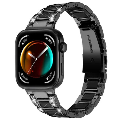 For Huawei Watch Fit 3 Metal Alloy Watch Band Rhinestones Resin Wristband Bracelet