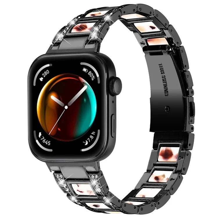 For Huawei Watch Fit 3 Metal Alloy Watch Band Rhinestones Resin Wristband Bracelet