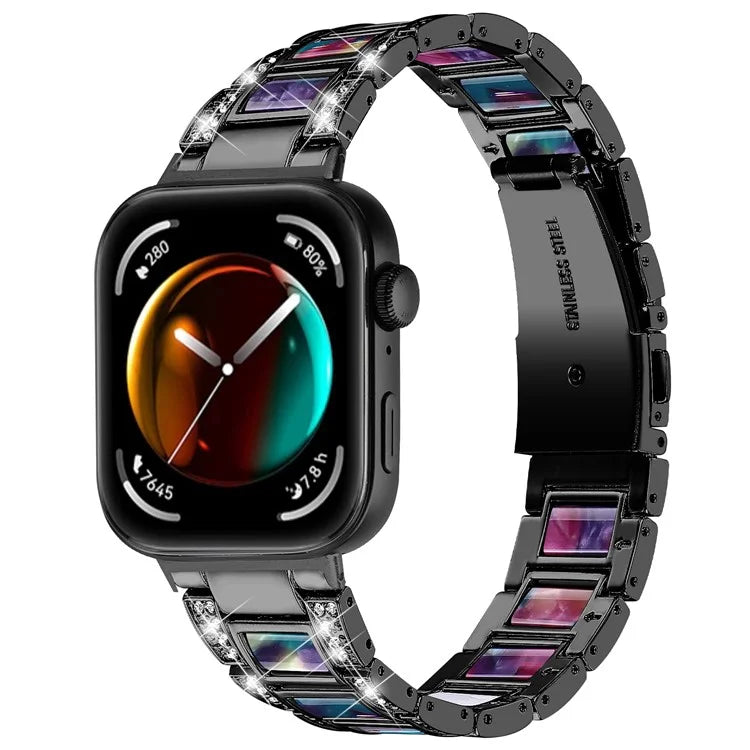 For Huawei Watch Fit 3 Metal Alloy Watch Band Rhinestones Resin Wristband Bracelet