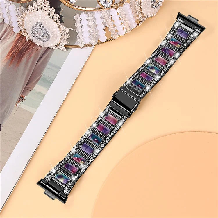 For Huawei Watch Fit 3 Metal Alloy Watch Band Rhinestones Resin Wristband Bracelet