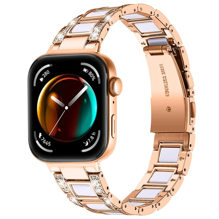 For Huawei Watch Fit 3 Metal Alloy Watch Band Rhinestones Resin Wristband Bracelet