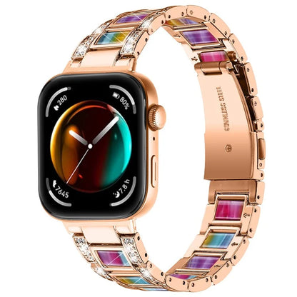 For Huawei Watch Fit 3 Metal Alloy Watch Band Rhinestones Resin Wristband Bracelet