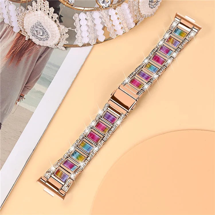 For Huawei Watch Fit 3 Metal Alloy Watch Band Rhinestones Resin Wristband Bracelet