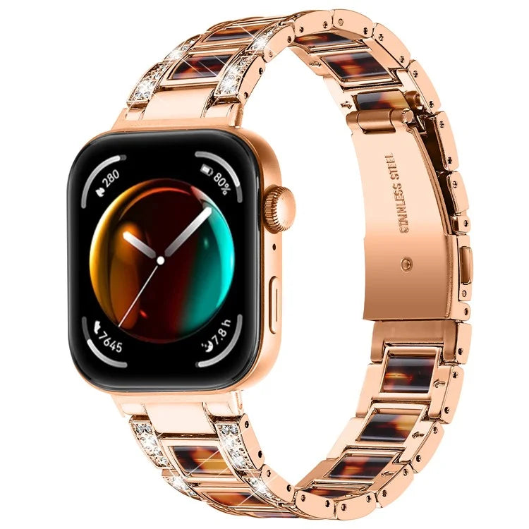 For Huawei Watch Fit 3 Metal Alloy Watch Band Rhinestones Resin Wristband Bracelet