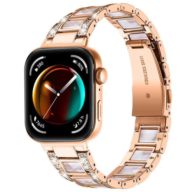 For Huawei Watch Fit 3 Metal Alloy Watch Band Rhinestones Resin Wristband Bracelet