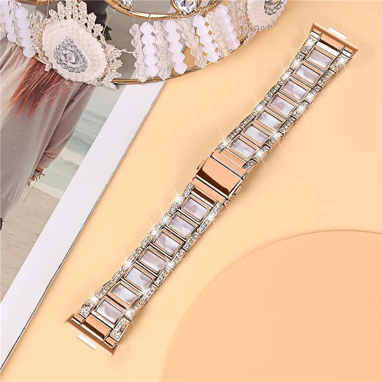 For Huawei Watch Fit 3 Metal Alloy Watch Band Rhinestones Resin Wristband Bracelet
