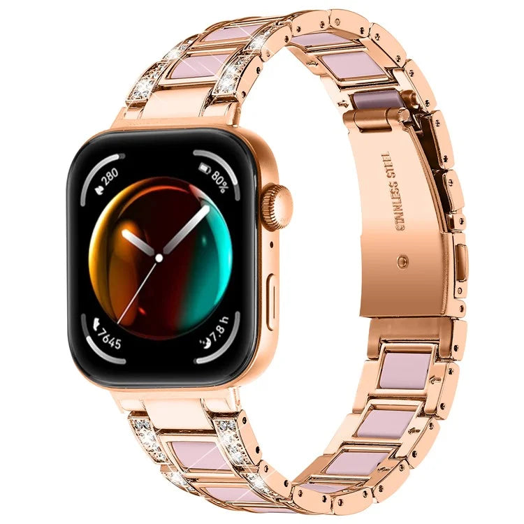 For Huawei Watch Fit 3 Metal Alloy Watch Band Rhinestones Resin Wristband Bracelet