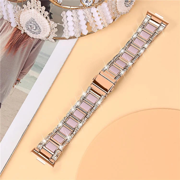 For Huawei Watch Fit 3 Metal Alloy Watch Band Rhinestones Resin Wristband Bracelet