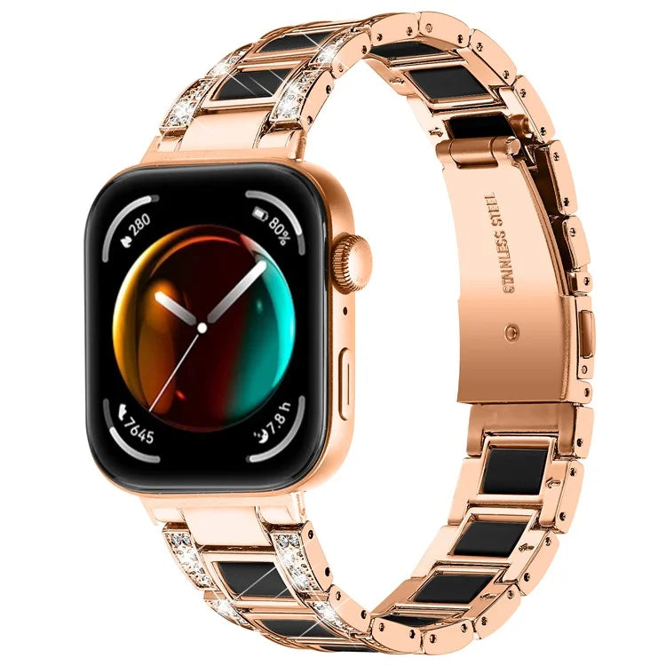 For Huawei Watch Fit 3 Metal Alloy Watch Band Rhinestones Resin Wristband Bracelet