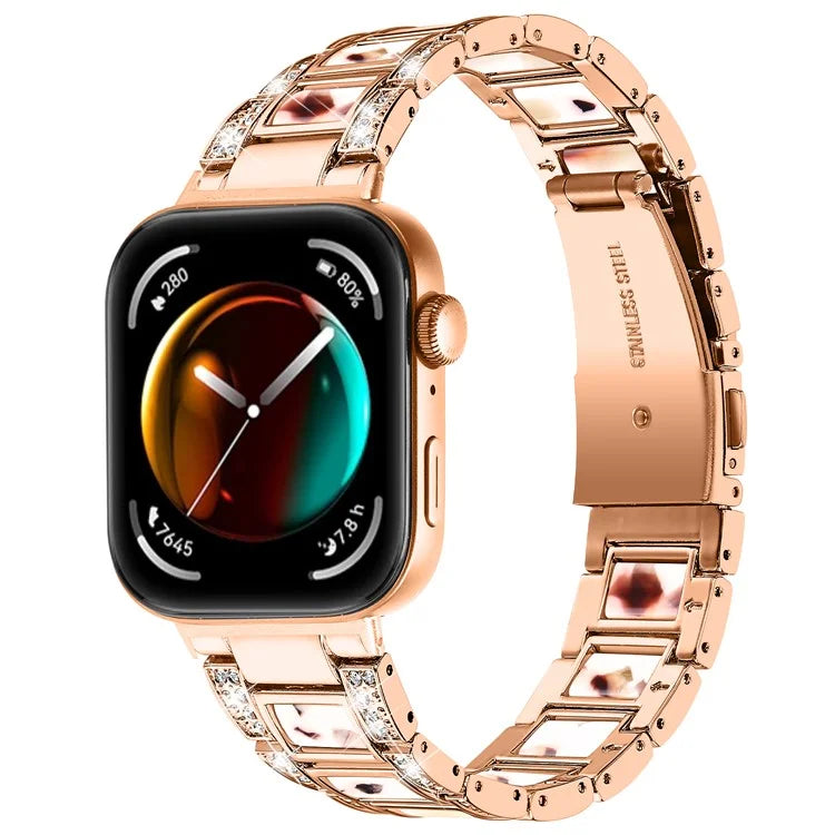 For Huawei Watch Fit 3 Metal Alloy Watch Band Rhinestones Resin Wristband Bracelet
