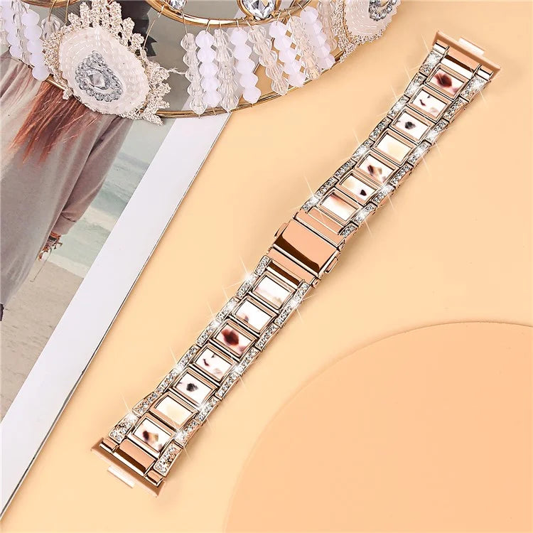 For Huawei Watch Fit 3 Metal Alloy Watch Band Rhinestones Resin Wristband Bracelet