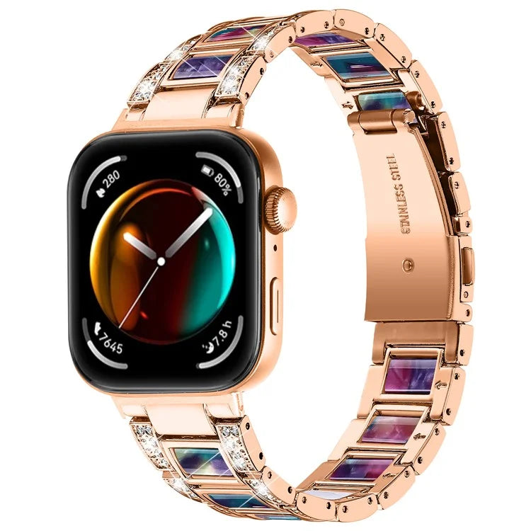 For Huawei Watch Fit 3 Metal Alloy Watch Band Rhinestones Resin Wristband Bracelet