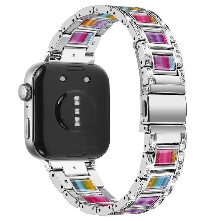 For Huawei Watch Fit 3 Metal Alloy Watch Band Rhinestones Resin Wristband Bracelet