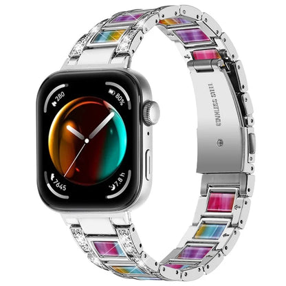 For Huawei Watch Fit 3 Metal Alloy Watch Band Rhinestones Resin Wristband Bracelet