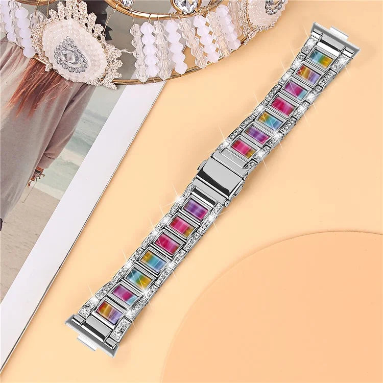 For Huawei Watch Fit 3 Metal Alloy Watch Band Rhinestones Resin Wristband Bracelet