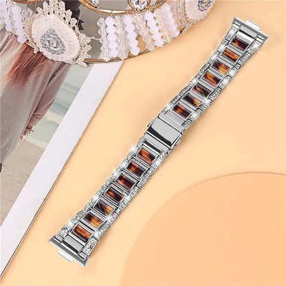 For Huawei Watch Fit 3 Metal Alloy Watch Band Rhinestones Resin Wristband Bracelet