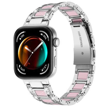 For Huawei Watch Fit 3 Metal Alloy Watch Band Rhinestones Resin Wristband Bracelet