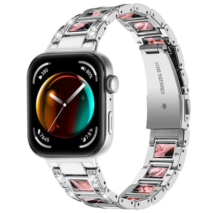 For Huawei Watch Fit 3 Metal Alloy Watch Band Rhinestones Resin Wristband Bracelet