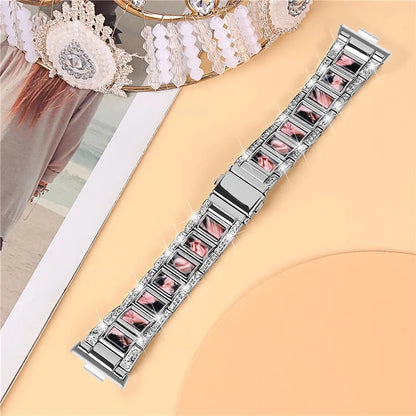 For Huawei Watch Fit 3 Metal Alloy Watch Band Rhinestones Resin Wristband Bracelet