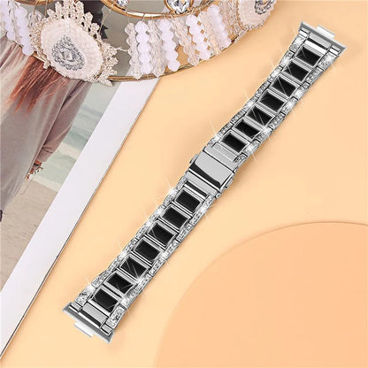 For Huawei Watch Fit 3 Metal Alloy Watch Band Rhinestones Resin Wristband Bracelet