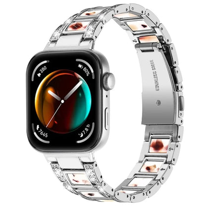 For Huawei Watch Fit 3 Metal Alloy Watch Band Rhinestones Resin Wristband Bracelet