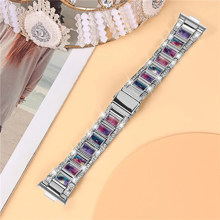For Huawei Watch Fit 3 Metal Alloy Watch Band Rhinestones Resin Wristband Bracelet