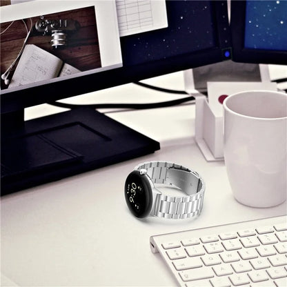 For Google Pixel Watch 3 45mm Watch Strap 3-bead Stainless Steel Replacement Wrist Band