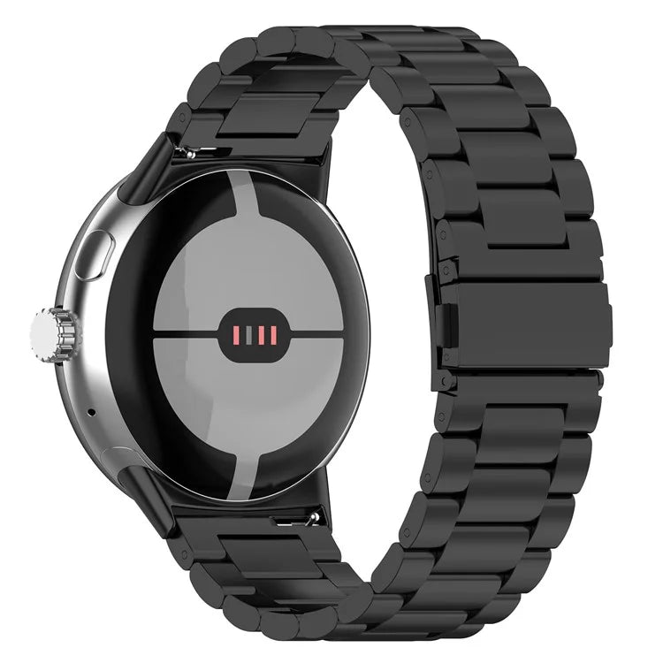 For Google Pixel Watch 3 45mm Watch Strap 3-bead Stainless Steel Replacement Wrist Band