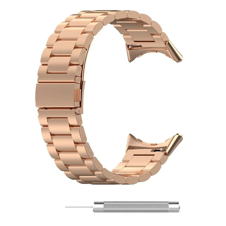 For Google Pixel Watch 3 45mm Watch Strap 3-bead Stainless Steel Replacement Wrist Band