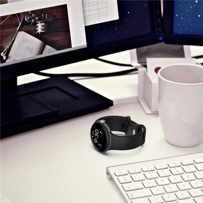 For Google Pixel Watch 3 45mm Replacement Strap 8 Shape Silicone Watch Band with Silver Buckle, Size S