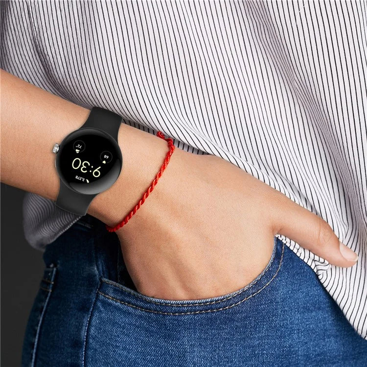 For Google Pixel Watch 3 45mm Replacement Strap 8 Shape Silicone Watch Band with Silver Buckle, Size S