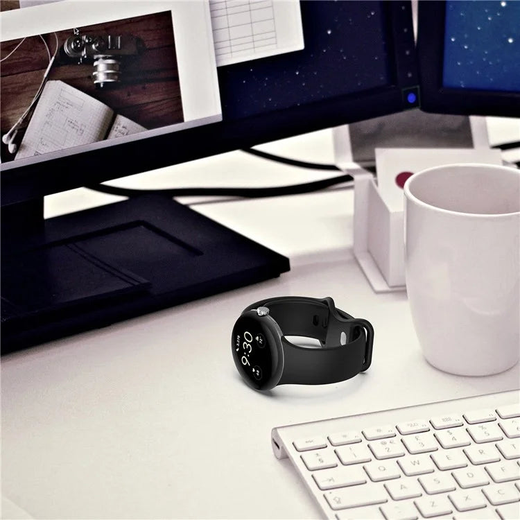 For Google Pixel Watch 3 45mm Replacement Strap 8 Shape Silicone Watch Band with Silver Buckle, Size S