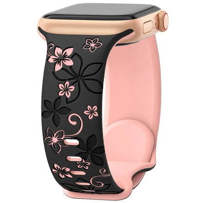 For Apple Watch 10 46mm / Ultra 2 / Ultra 49mm / 9 8 7 45mm / SE (2023) SE (2022) SE 6 5 4 44mm / 3 2 1 42mm Silicone Floral Band