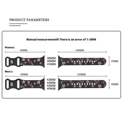 For Apple Watch 10 46mm / Ultra 2 / Ultra 49mm / 9 8 7 45mm / SE (2023) SE (2022) SE 6 5 4 44mm / 3 2 1 42mm Silicone Floral Band