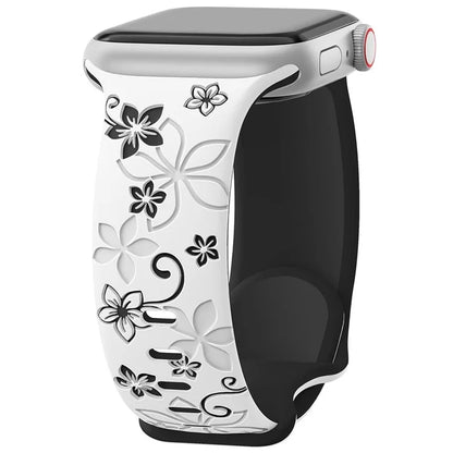 For Apple Watch 10 46mm / Ultra 2 / Ultra 49mm / 9 8 7 45mm / SE (2023) SE (2022) SE 6 5 4 44mm / 3 2 1 42mm Silicone Floral Band