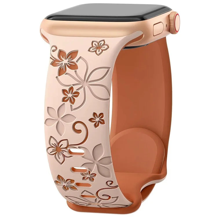For Apple Watch 10 46mm / Ultra 2 / Ultra 49mm / 9 8 7 45mm / SE (2023) SE (2022) SE 6 5 4 44mm / 3 2 1 42mm Silicone Floral Band
