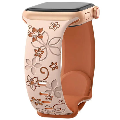 For Apple Watch 10 46mm / Ultra 2 / Ultra 49mm / 9 8 7 45mm / SE (2023) SE (2022) SE 6 5 4 44mm / 3 2 1 42mm Silicone Floral Band