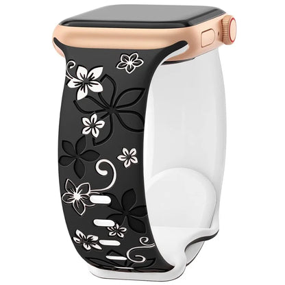 For Apple Watch 10 46mm / Ultra 2 / Ultra 49mm / 9 8 7 45mm / SE (2023) SE (2022) SE 6 5 4 44mm / 3 2 1 42mm Silicone Floral Band