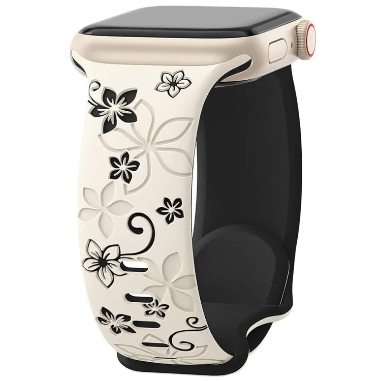 For Apple Watch 10 46mm / Ultra 2 / Ultra 49mm / 9 8 7 45mm / SE (2023) SE (2022) SE 6 5 4 44mm / 3 2 1 42mm Silicone Floral Band