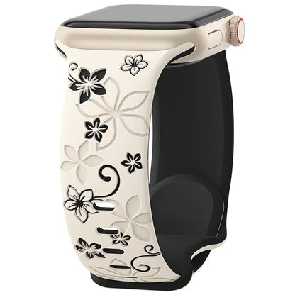 For Apple Watch 10 46mm / Ultra 2 / Ultra 49mm / 9 8 7 45mm / SE (2023) SE (2022) SE 6 5 4 44mm / 3 2 1 42mm Silicone Floral Band