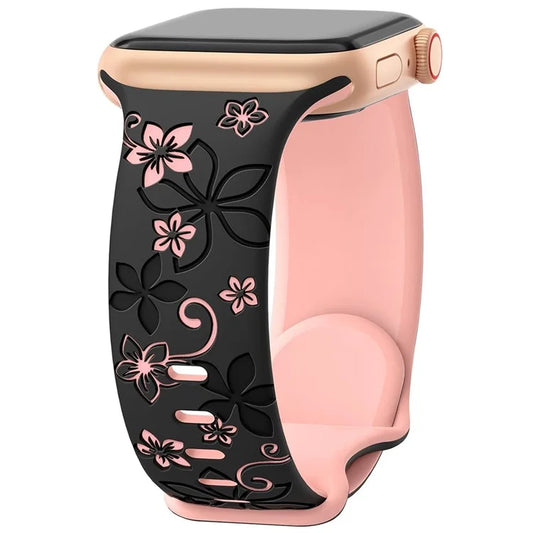 For Apple Watch 10 42mm / 9 8 7 41mm / SE (2023) SE (2022) SE 6 5 4 40mm / 3 2 1 38mm Silicone Flower Pattern Band