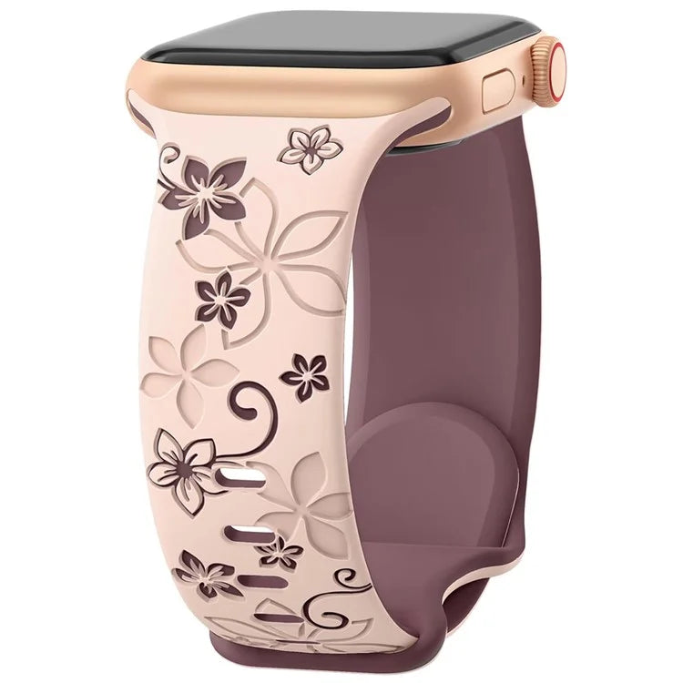 For Apple Watch 10 42mm / 9 8 7 41mm / SE (2023) SE (2022) SE 6 5 4 40mm / 3 2 1 38mm Silicone Flower Pattern Band